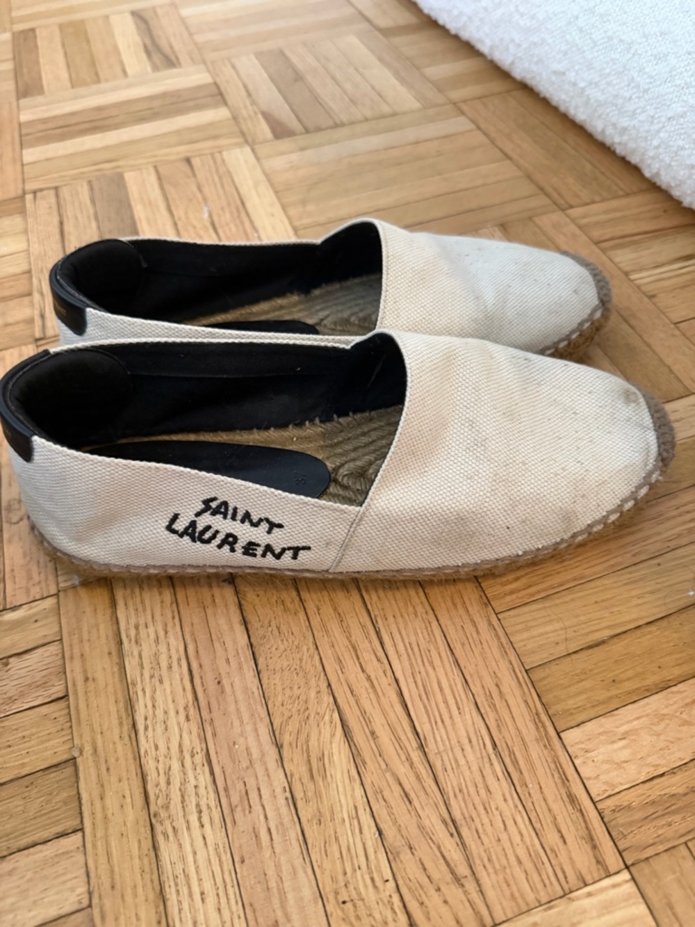 Saint Laurent Cream Canvas Espadrille Slip-Ons with Black Logo - Picture 3 of 5